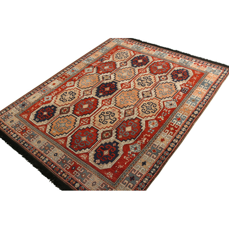 Rug & Kilim’S Tribal Rug In Red And Pink All Over Geometric Pattern, Rectangle 9' x 12'
