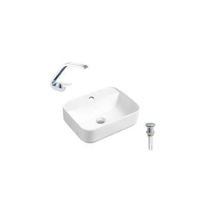 DROP Bath And Kitchen 10'' White Ceramic Rectangular Bathroom Sink with Faucet