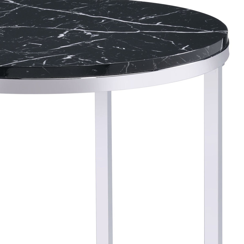 Damain Round End Table with Storage in Black and Chrome