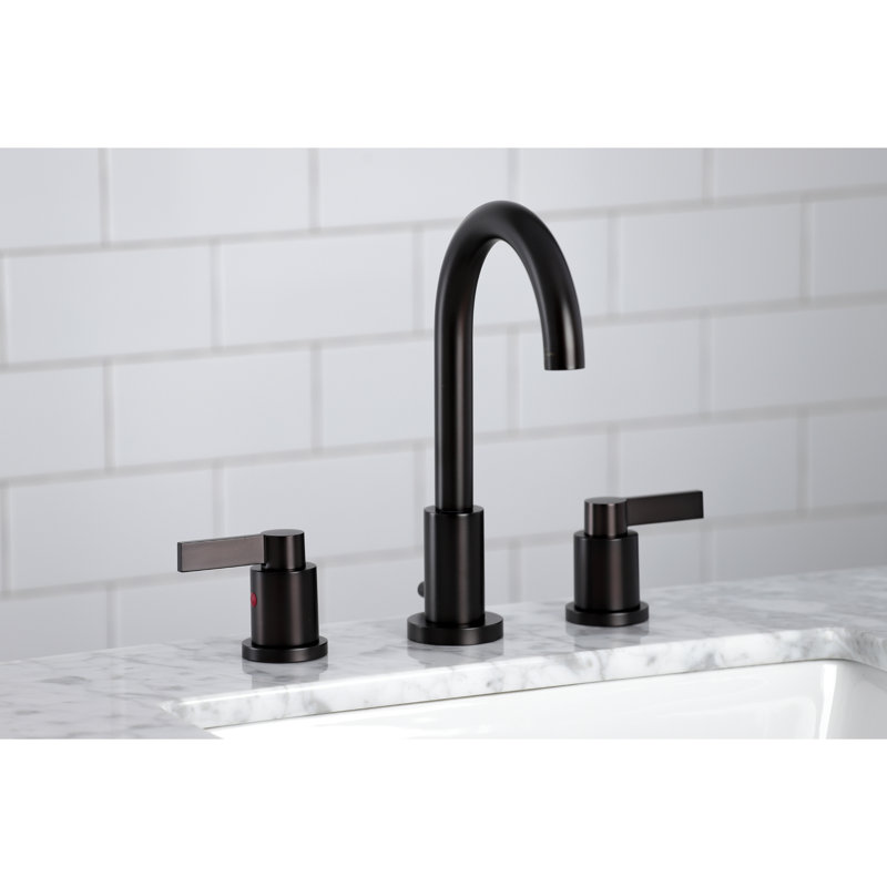 Kingston Brass NuvoFusion Two-Handle 3-Hole Deck Mount Widespread Bathroom Faucet with Brass Pop-Up Drain, Oil Rubbed Bronze