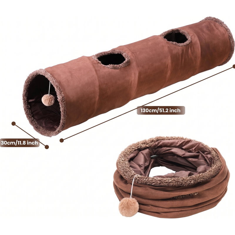 Tunnel pliable en daim brun pour chat, 12 po de diamètre, cache-cache, pour lapins, furets et chiots