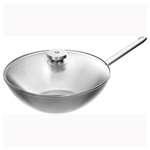 BESTonZON Polished Stainless Steel Wok, 10 Inch Round Bottom Wok with 2  Loop Handles, Large Capacity Wok for Kitchen Home Restaurant