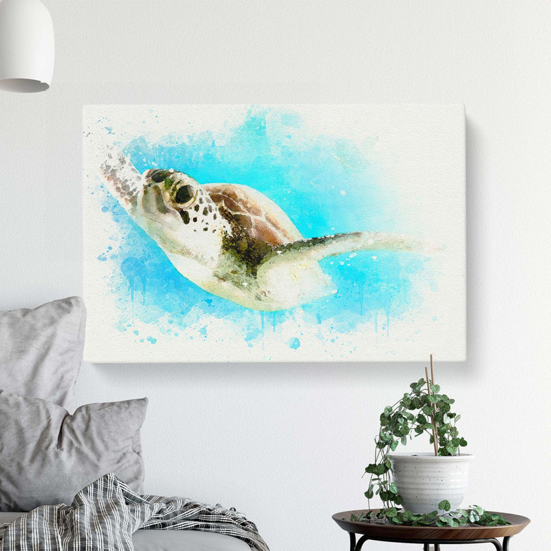 Green Turtle In Abstract - Wrapped Canvas, 40cm H x 60cm W x 3cm D
