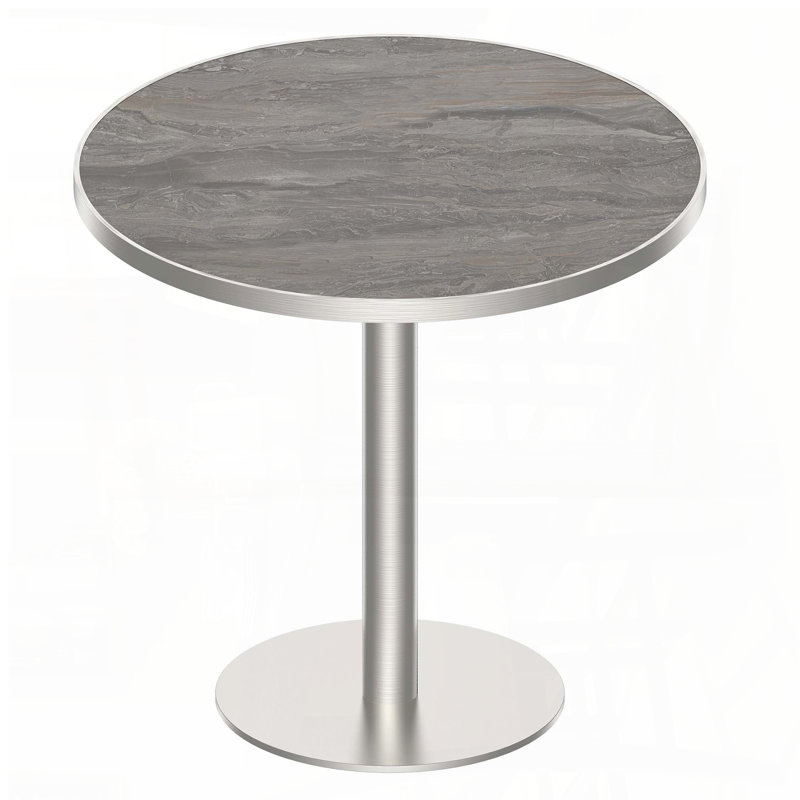 Round Faux Marble Dining Table with Titanium Gold Legs (31.5"), Gray/Silver