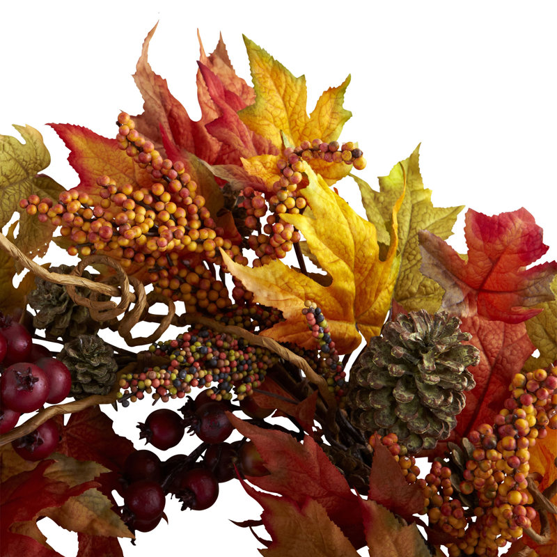 Autumn Maple and Berry Artificial Wreath with Pinecones