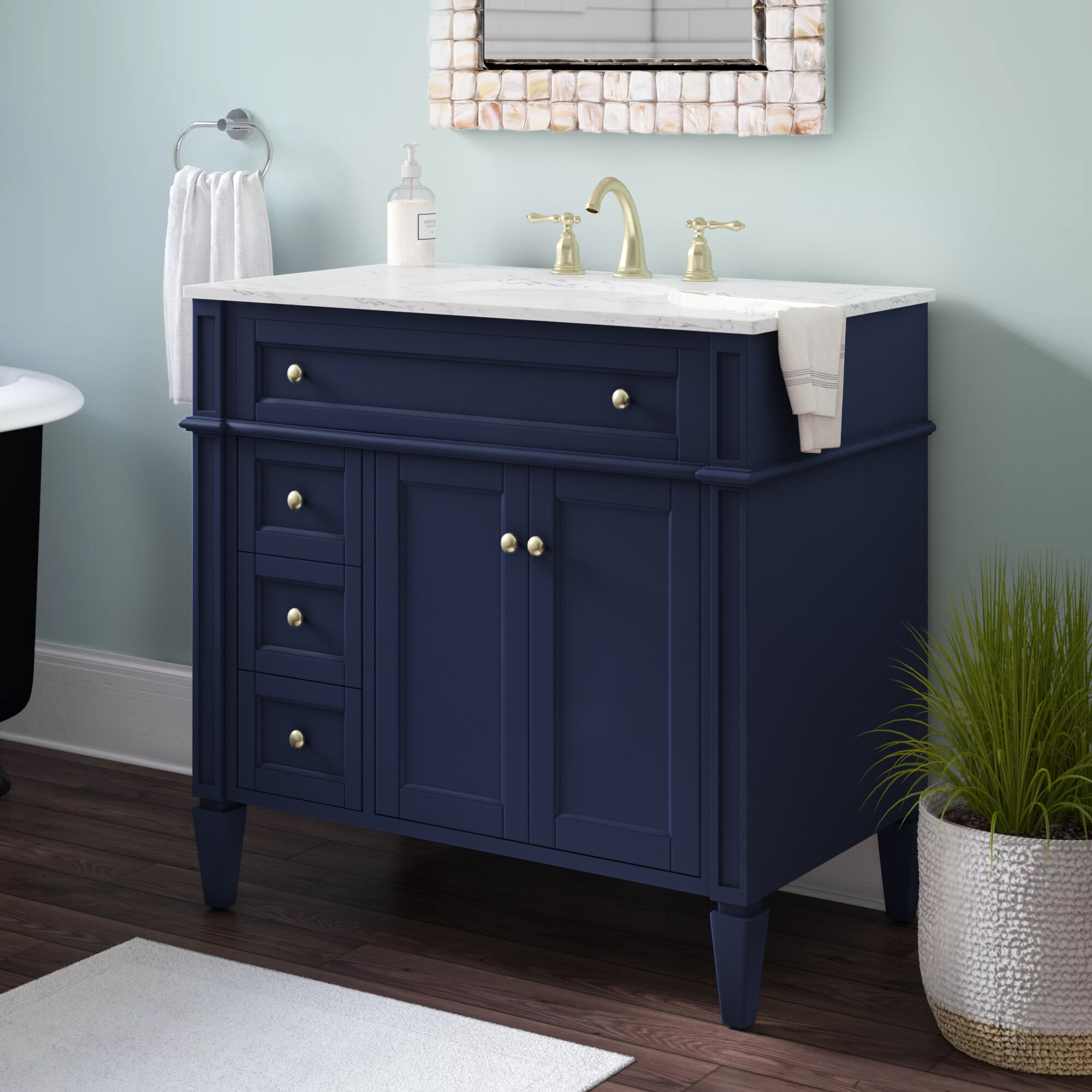 Mercury Row® Burkholder 36'' Single Bathroom Vanity with Marble Top ...