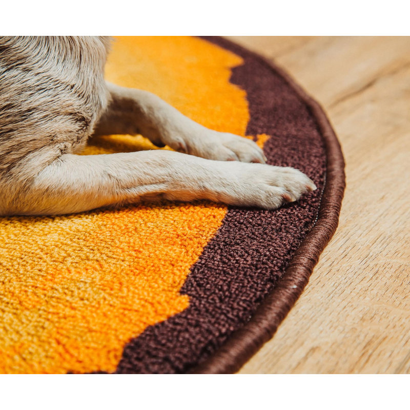 Tapis rond brun en polyester 3 pi 3 po tissé à la machine