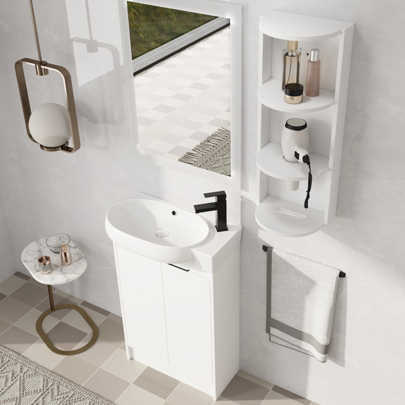 Meuble-lavabo simple autoportant de 23 po avec plateau en céramique, Blanc