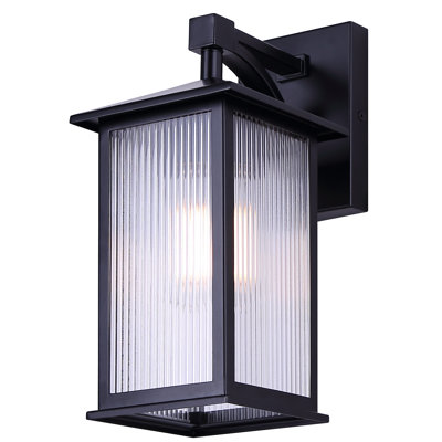 FERNIE 1 Lt Outdoor Down Light, Matte Black Finish with Clear Ribbed Glass Panels