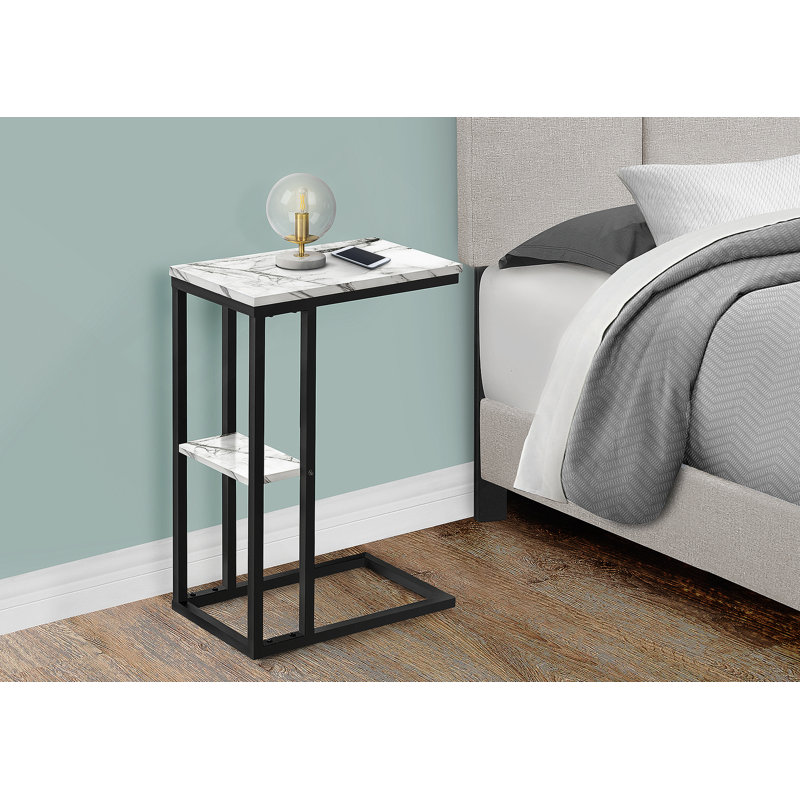 Table d'appoint, en forme de C, bout, côté, collation, salon, chambre à coucher, métal, stratifié, Taupe foncé