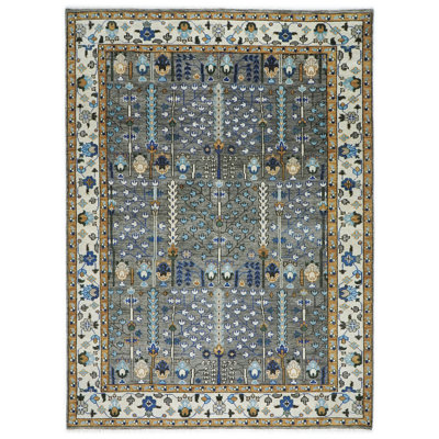 Tapis transitionnel gris en laine noué à la main 10 pi 3 po x 14 po Oushak