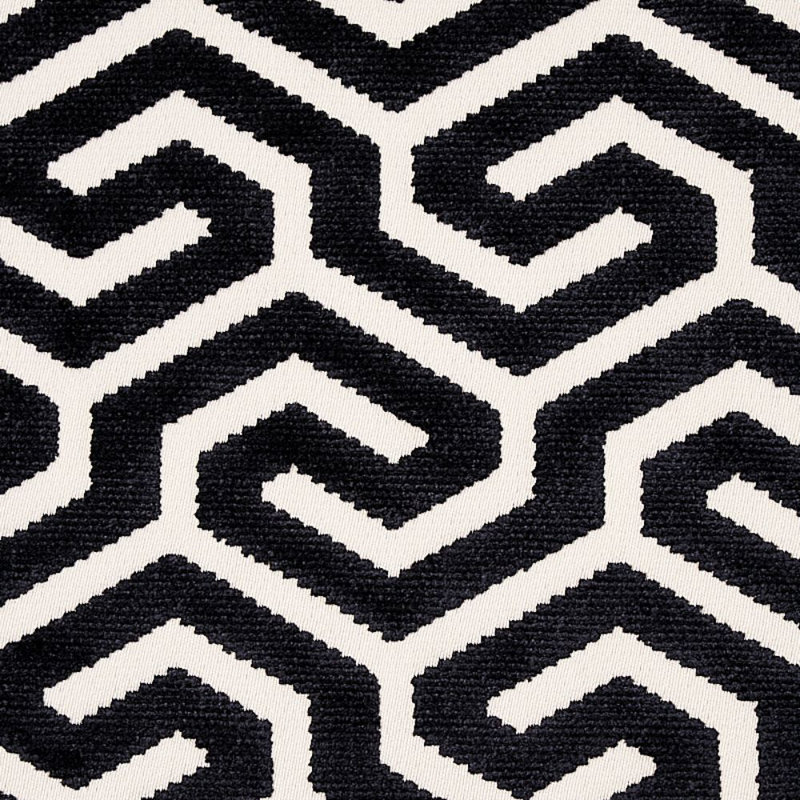 Ming Fret Velvet Fabric, Black