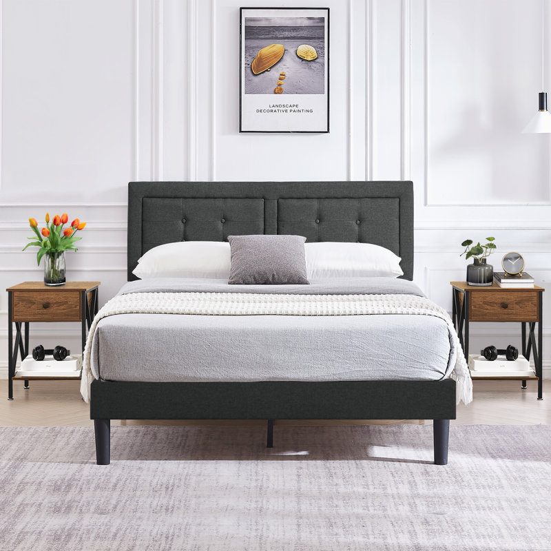 Ensemble de chambre à coucher et ensemble de table de chevet 3 pièces Kempst, Marron, Grand