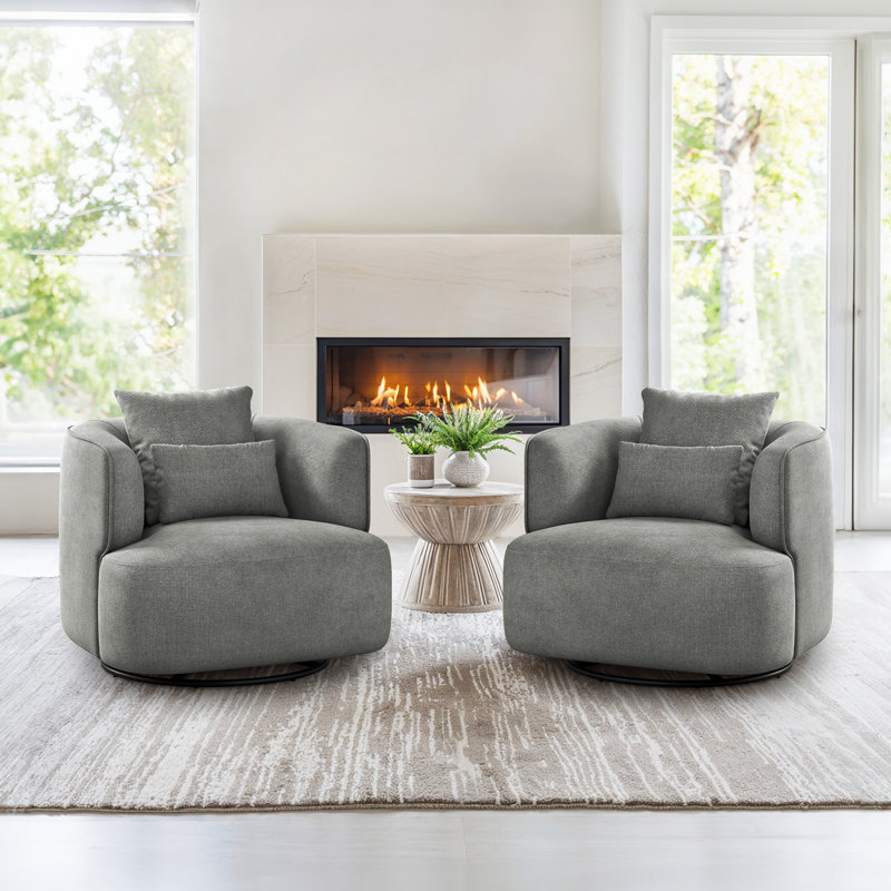 Darna 32.3" Wide Upholstered Swivel Accent Chair（Set Of 2）, Gray Chenille