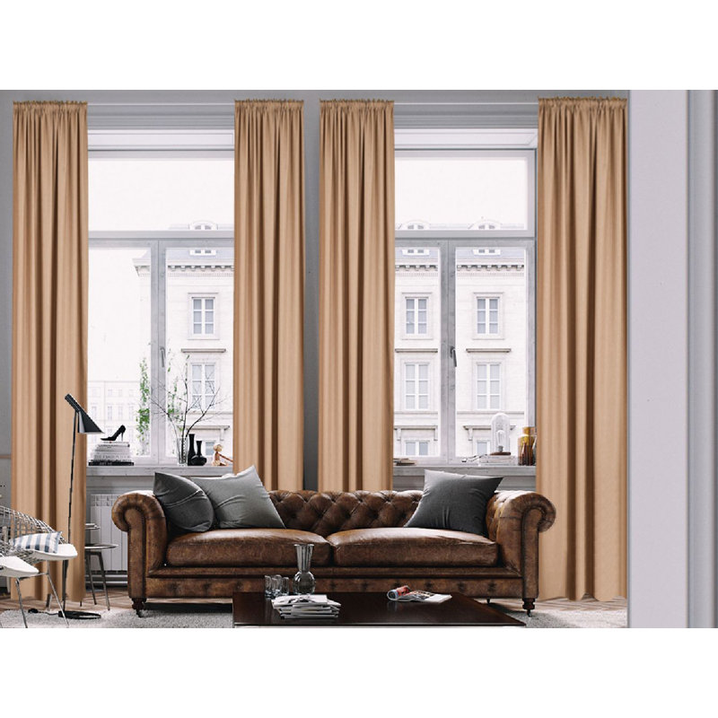 Extra Long & Extra Wide Faux Linen Decorative Curtain Single Panel, 140cm Width x 325cm Drop, Barley