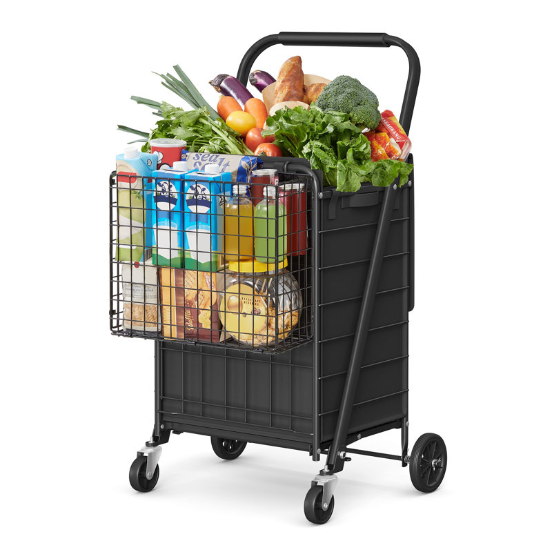 Heavy Duty Grocery Cart With 360° Swivel Wheels, Black
