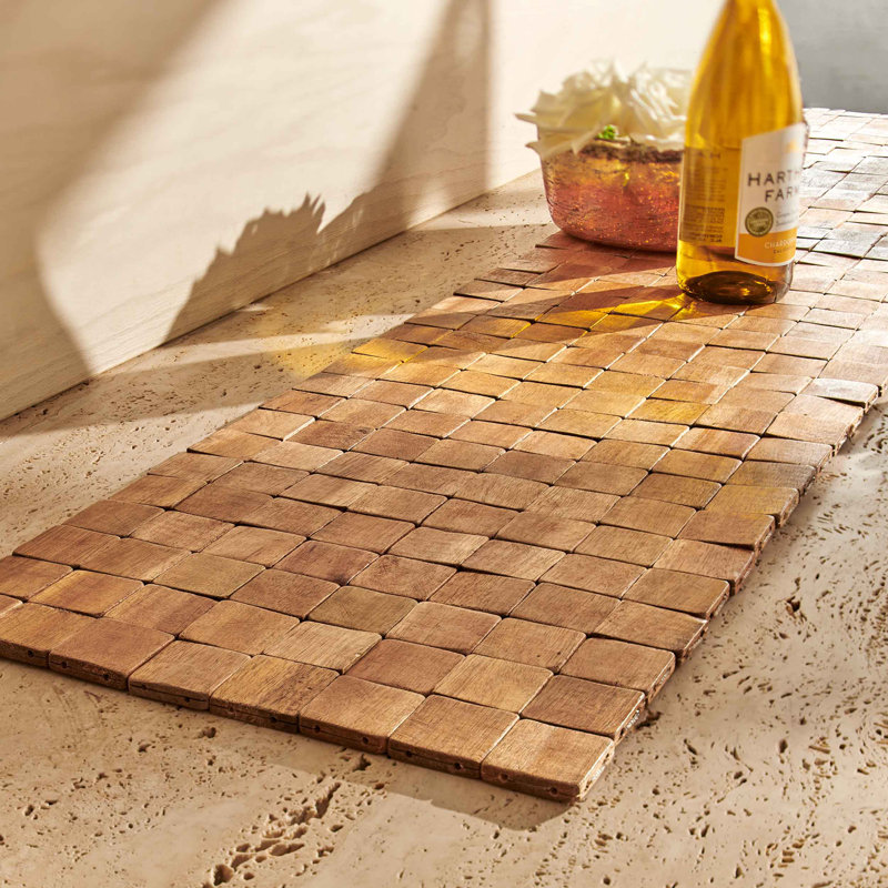Ekhum Rectangular Patchwork Wool Table Runner, Natural