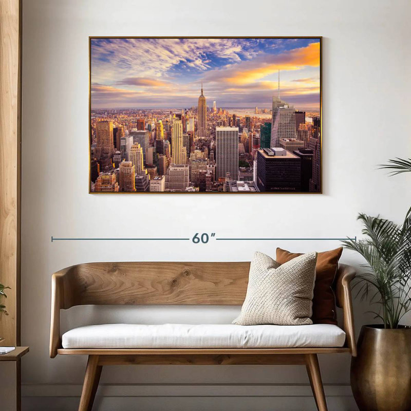 NY d'en haut, 46 po x 31 po, Cadre flottant doré