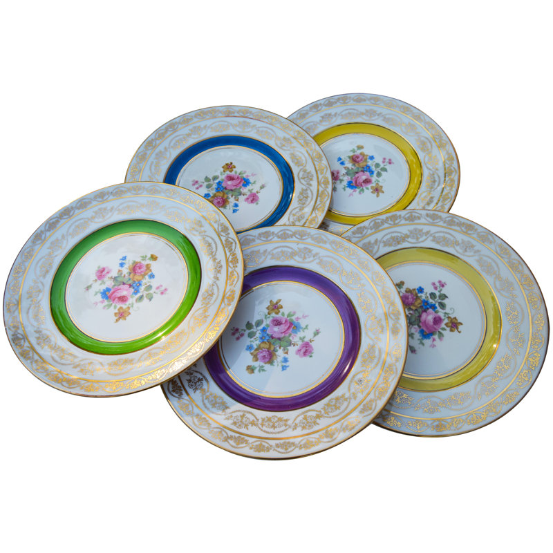 Assiette décorative faite à la main en porcelaine - ensemble de 5 et plus, Jaune/vert