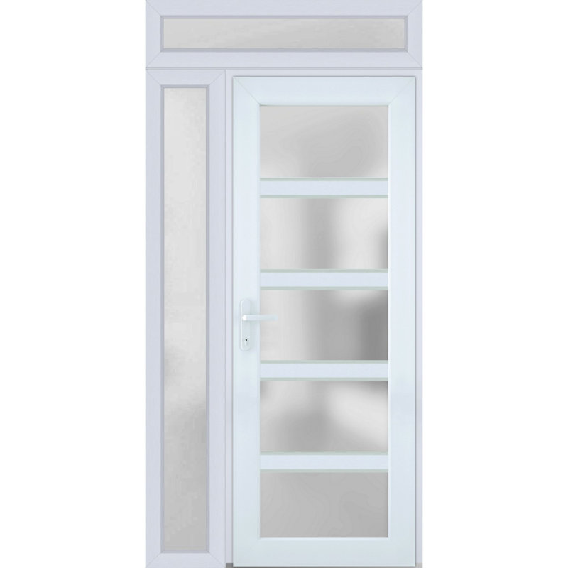 Front Exterior Prehung FiberGlass Door Frosted Glass / Manux 8002 White Silk / Side and Top Exterior Window / Office Commercial and Residential Doors Entrance Patio Garage-W36+16" x H80+14"-Right-hand Inswing