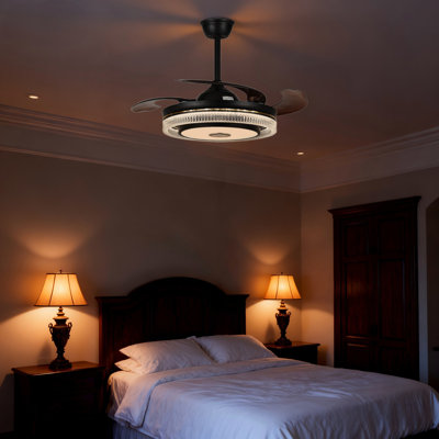 Ventilateur de plafond moderne de 42 po avec lumière DEL et télécommande, haut-parleur lisse, réversible, 6 vitesses