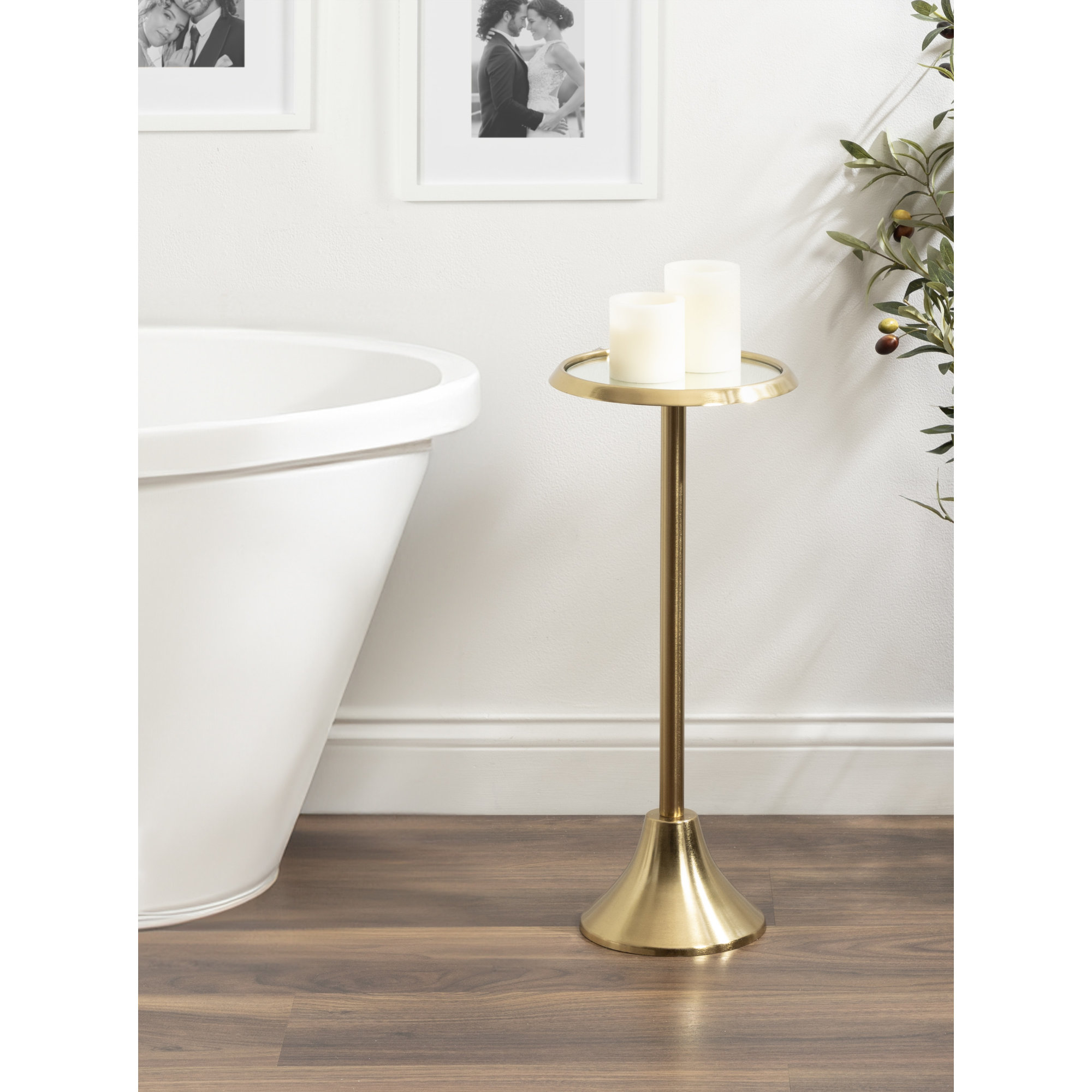 Deanna Iron End Table, 23" H x 9" W x 9" D, Gold Base/Mirrored Glass Top