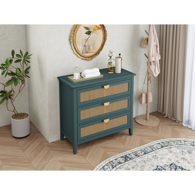 Armoire 3 tiroirs Adrielle au design élégant et naturel, Vert