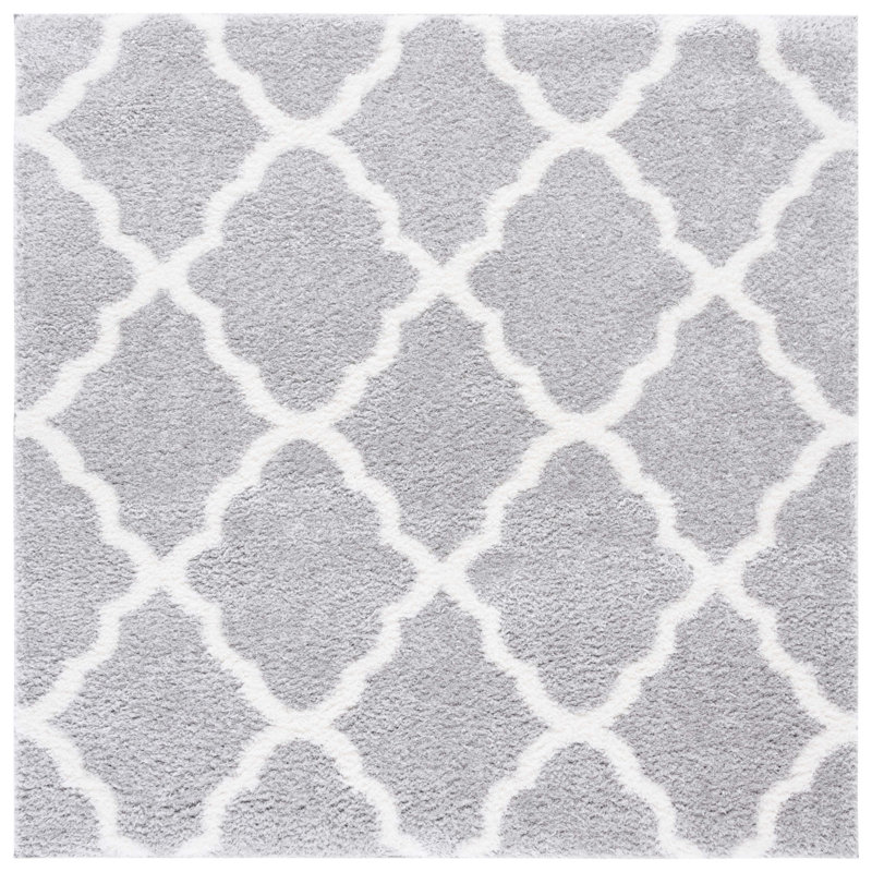 Tapis géométrique gris clair / blanc, Carré 6 pi 7 po