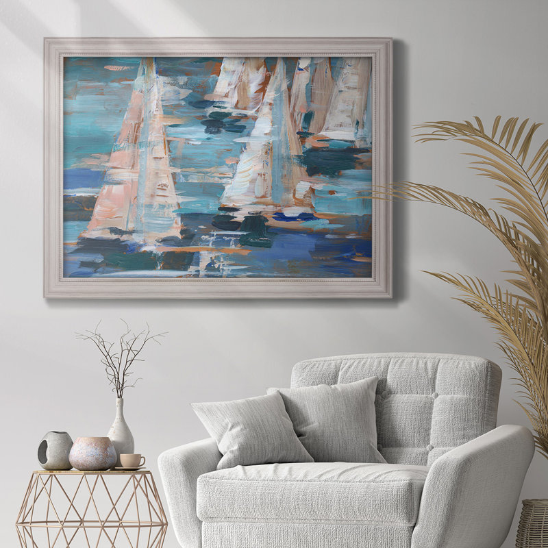 Pop Regatta I, Pas de tapis, H 23 po x l 32 po x P 2,5 po, Toile encadrée beige avec coin fermé