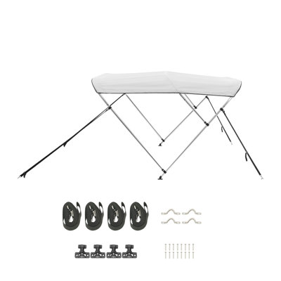 3-Bow Boat Bimini Top, 600D Polyester Canopy with Aluminum Frame, Waterproof Sun Shade Awning with Storage Bag, Support Poles, and Straps, 6'L x (54"-60")W x 46"H, Light Grey