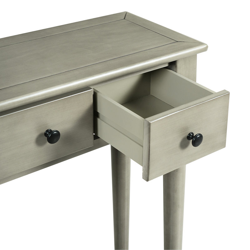 Table d'entrée grise, 4 tiroirs et tablette ouverte, fabrication rétro, console en pin rétro, tiroirs, idéal pour les salons