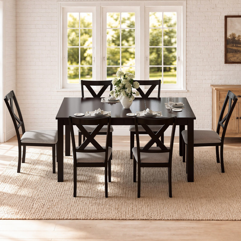 6 - Person Farmhouse Rectangular Solid Wood Dining Set, Brown, Brown, Brown/Brown