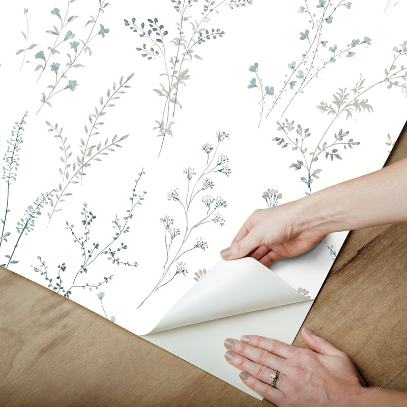 Wildflower Sprigs Floral Peel & Stick Wallpaper Roll, Blue/Green