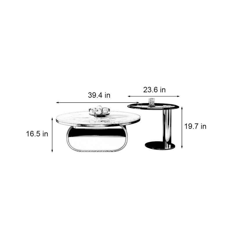 Table basse ronde de style italien avec lumière de luxe, Noir pistolet