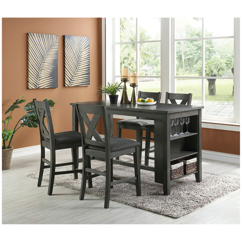 Rectangle Wooden Counter Height Dining Table with Storage in Black