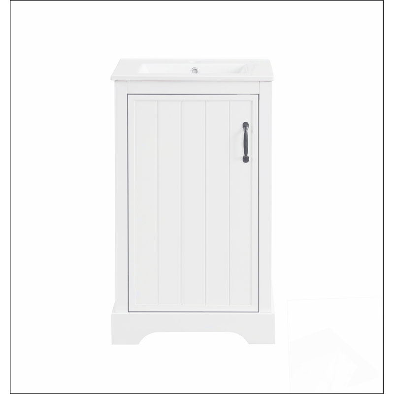 Meuble-lavabo de 20 po avec lavabo, armoire de salle de bain avec porte à fermeture douce, support de rangement et tablette réglable, blanc