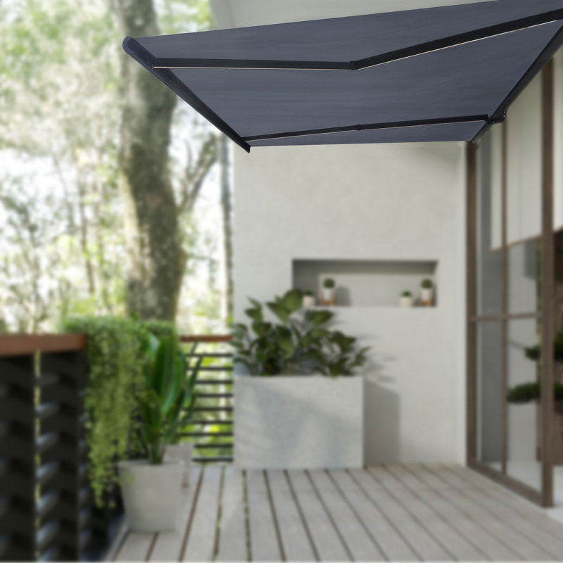 Italian Series Full Cassette Motorized Patio Awning With App + Remote, 12' W x 10' D, Gray