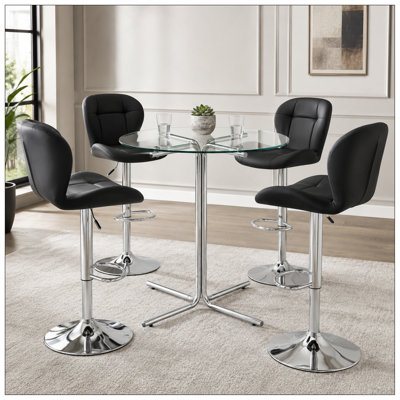 Ensemble de table de bar ronde en verre trempé avec 2 tabourets de bar pivotants à hauteur réglable, table de bistro moderne à hauteur de comptoir avec chaises de bar rembourrées noires pour la cuisine, coin-repas, bar personnel