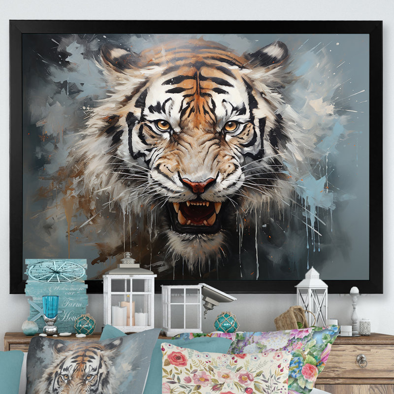 Tigre noir minimaliste - art mural de tigre pour le salon, Cadre simple noir, H 12 po x l 20 po x P 1 po