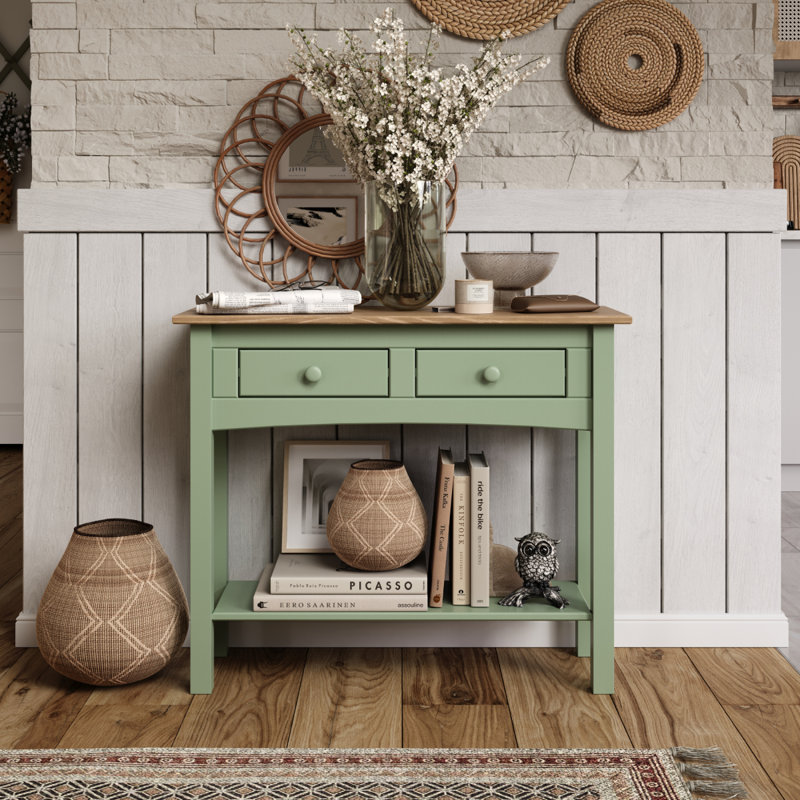 Console en bois 2 tiroirs vert campagne Farmhouse Sage | , 28.74" H x 34.49" W x 12.64" D