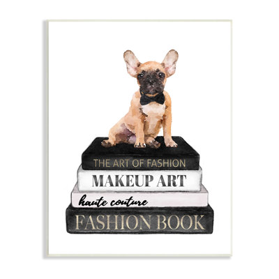 «Whimsical French Bulldog Glam Pet Fashion», gris, surdimensionné, rustique, encadré, estampe numérique, art texturé par Amanda Greenwood