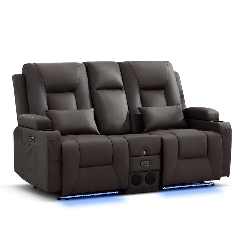 Causeuse inclinable électrique Zero Wall Hugger avec console rabattable, lumières DEL et haut-parleurs Bluetooth, Brun