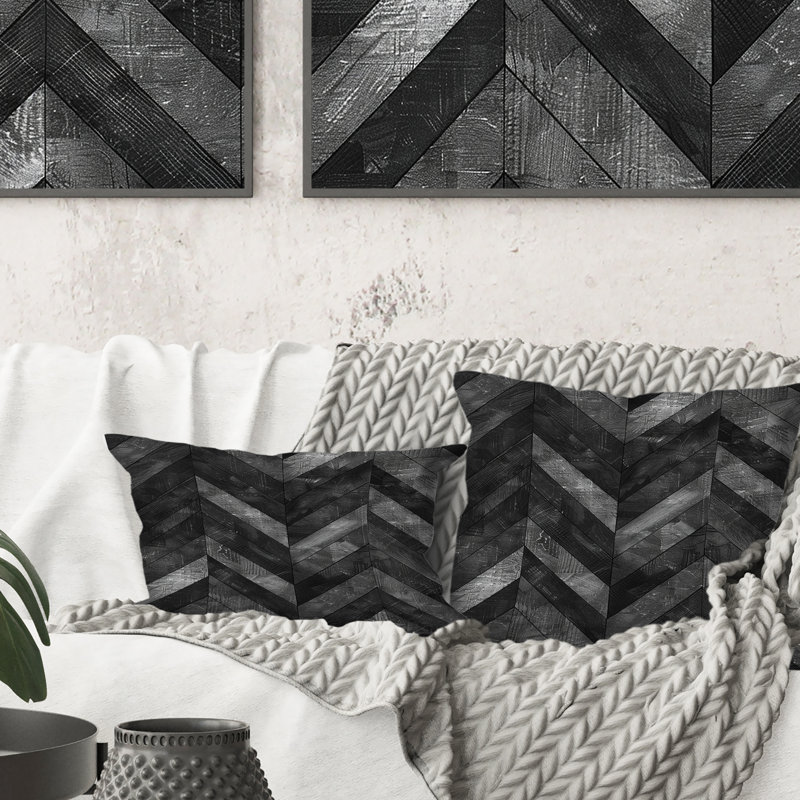 Coussin décoratif gris à chevrons gris anthracite II, H 16 po x l 16 po
