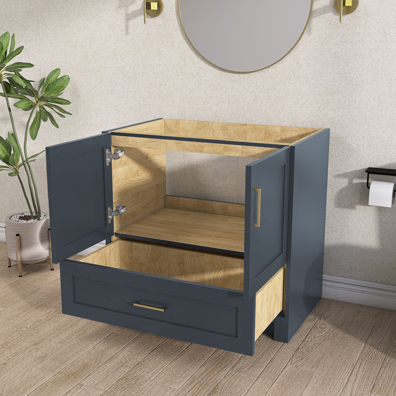 Base de meuble-lavabo simple en bois massif de 36 po bleu marine seulement
