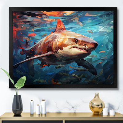 Bleu sarcelle, requin, océan, danse, géométrique