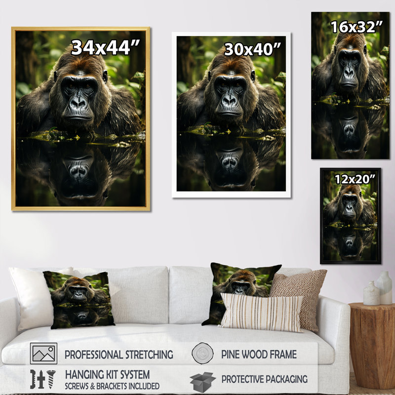 «Gorilla Serenity», photographie sur toile, Cadre simple blanc, H 40 po x l 30 po x P 1,5 po