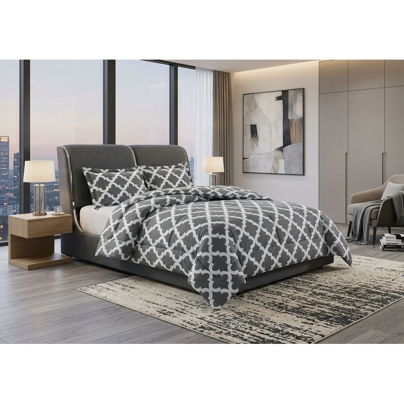 Ensemble d'édredon réversible Corona, Édredon grand et 2 taies décoratives, gris