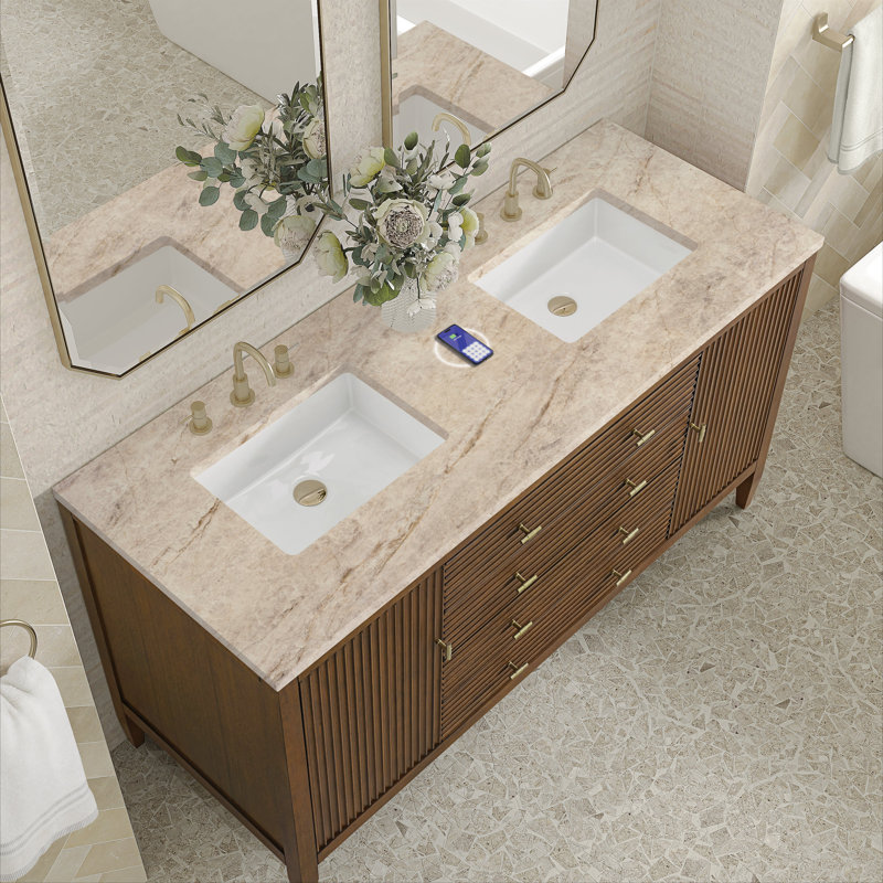 Myrrin 60'' W Double Vanity, Mid-Century Walnut, Tajnar Eclos