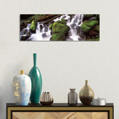 Cascading Waterfall In A Rainforest, Olympic National Park, Washington State, USA - Wrapped Canvas Panoramic Print