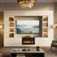 114" Wide Entertainment Centre with Electric Fireplace, Large TV Stand for TVs Up to 75" with Storage Cabinets and LED Lighting-1391407157